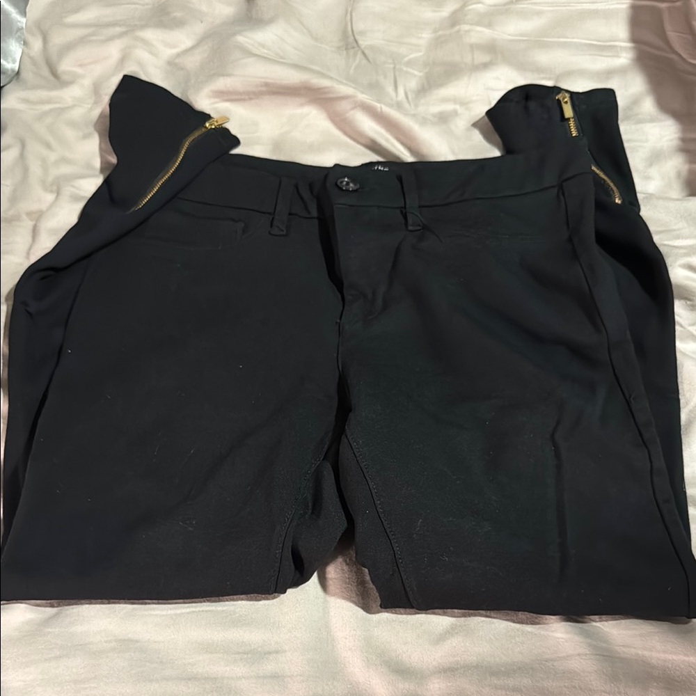 Black Dress Pants with Gold Zipper Accents